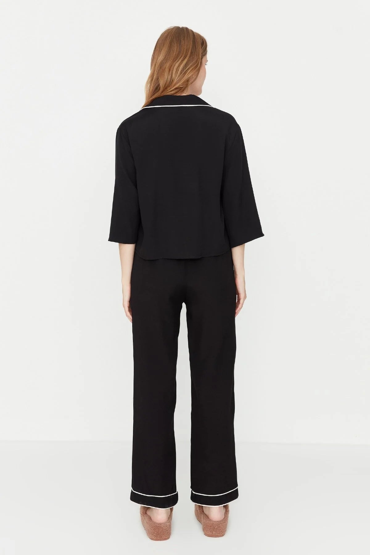 Black Piping Viscose PJs