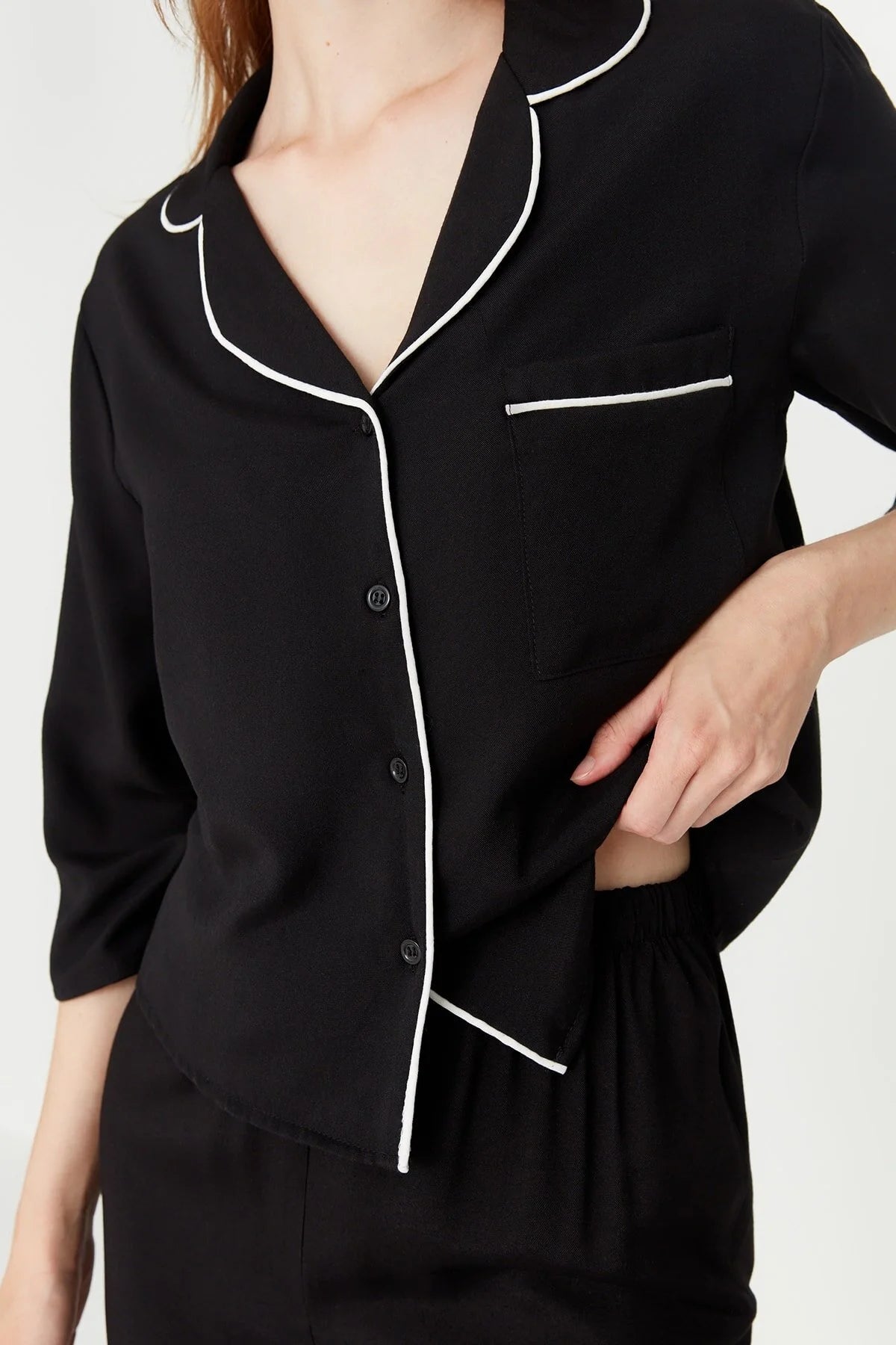 Black Piping Viscose PJs