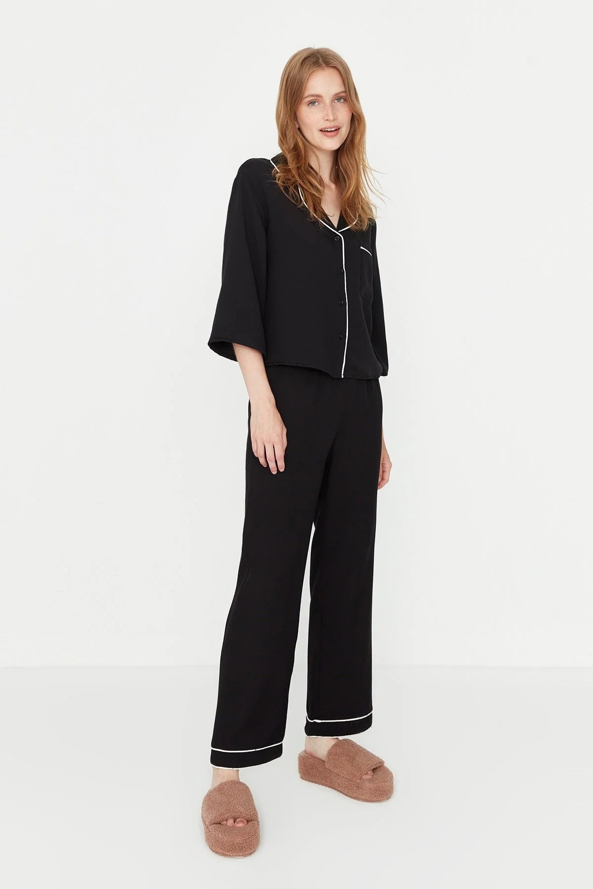 Black Piping Viscose PJs