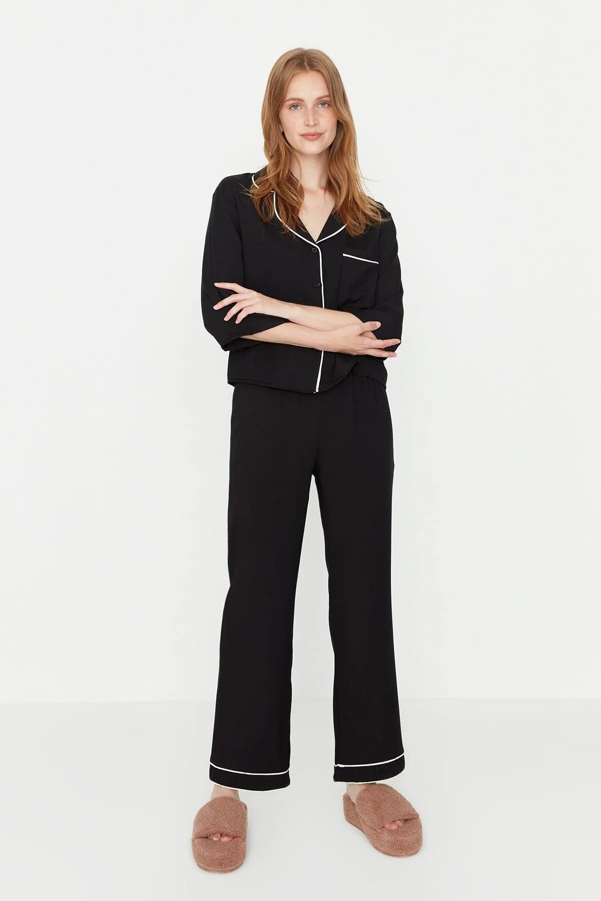Black Piping Viscose PJs