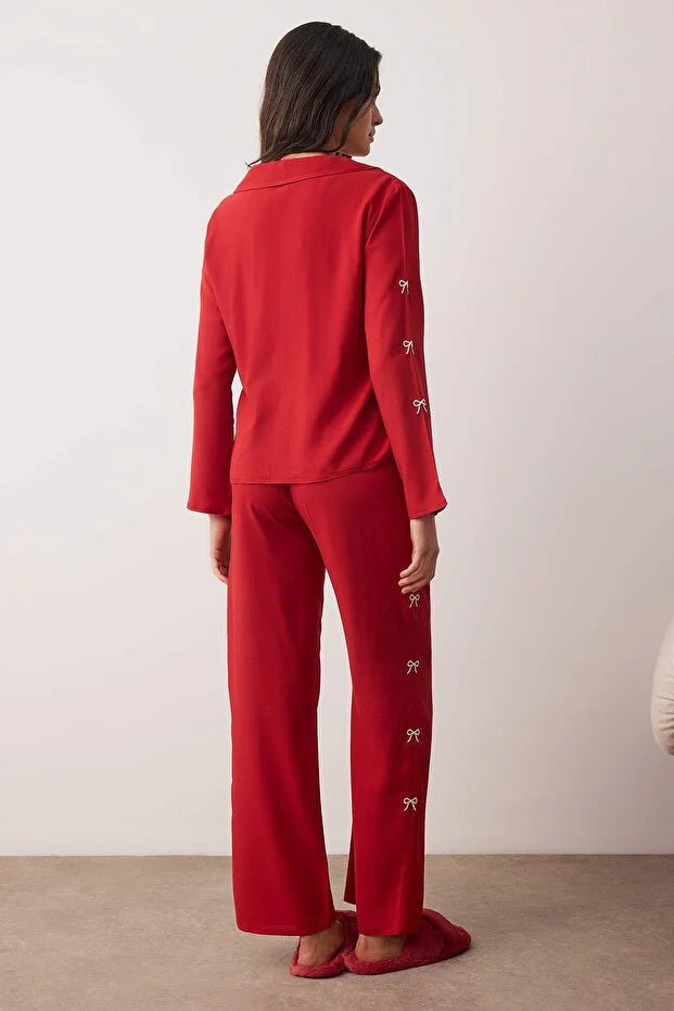 Burgundy Ribbon pjs set