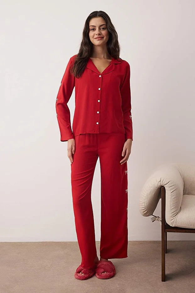 Burgundy Ribbon pjs set