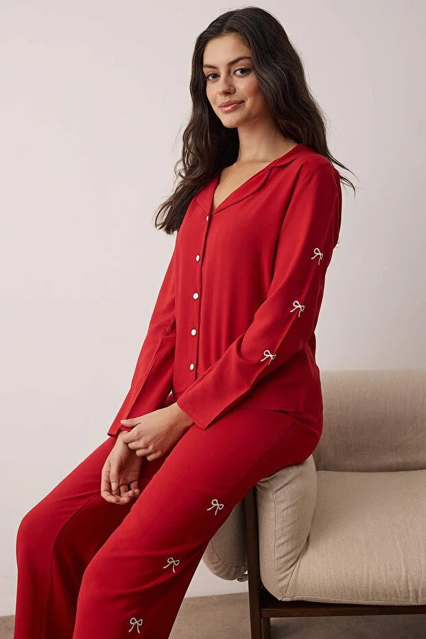 Burgundy Ribbon pjs set