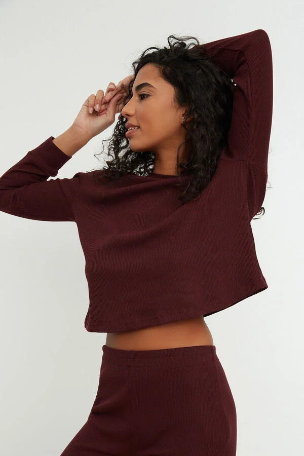 Burgundy Ribbed Cotton Set