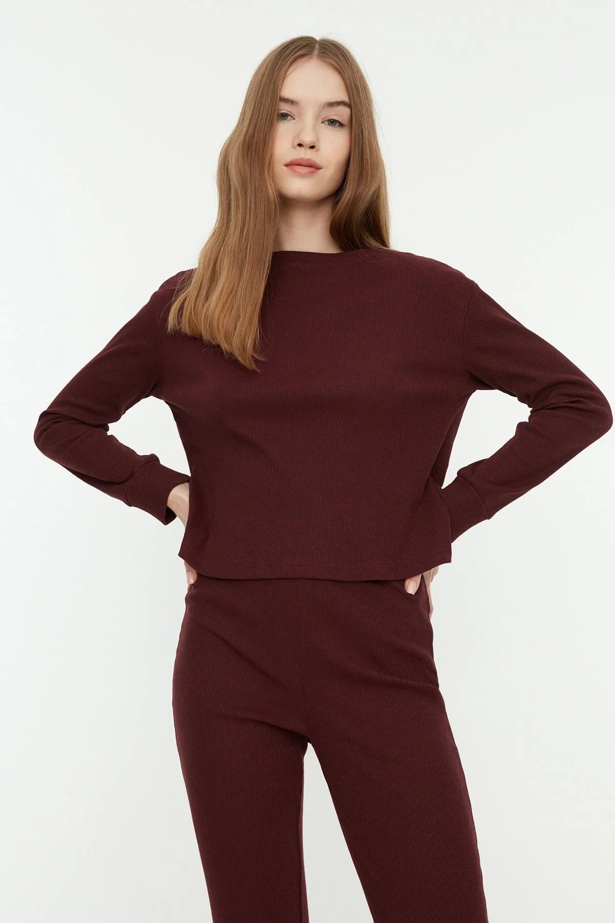 Burgundy Ribbed Cotton Set