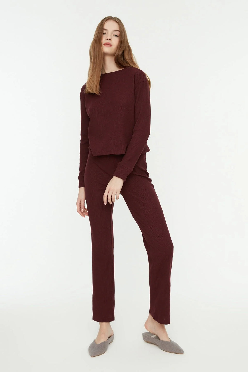 Burgundy Ribbed Cotton Set