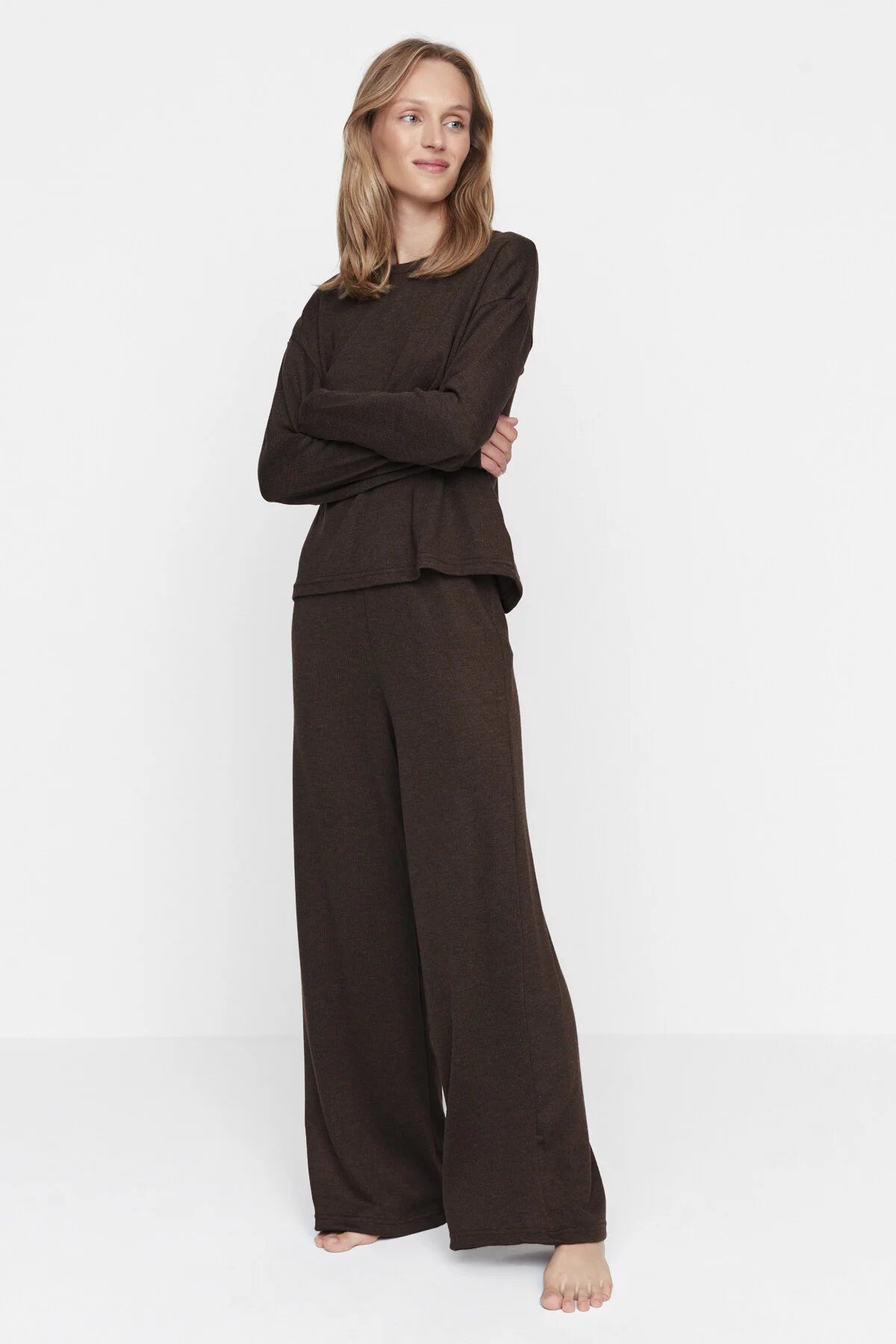 Brown Ribbed Cotton Set