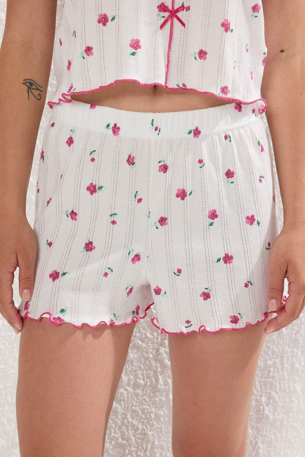White Pink Floral Short