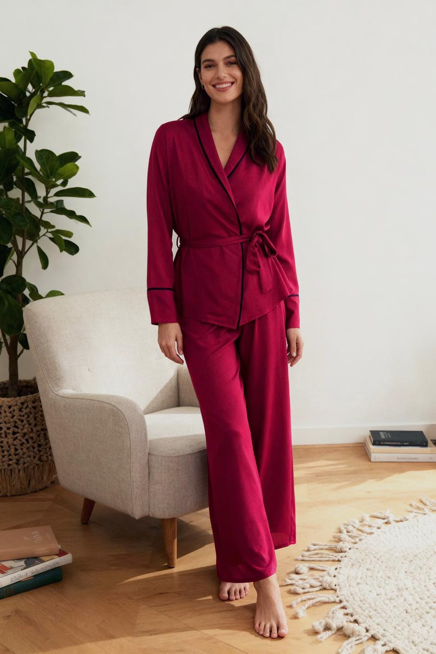 Burgundy Belted Pajama