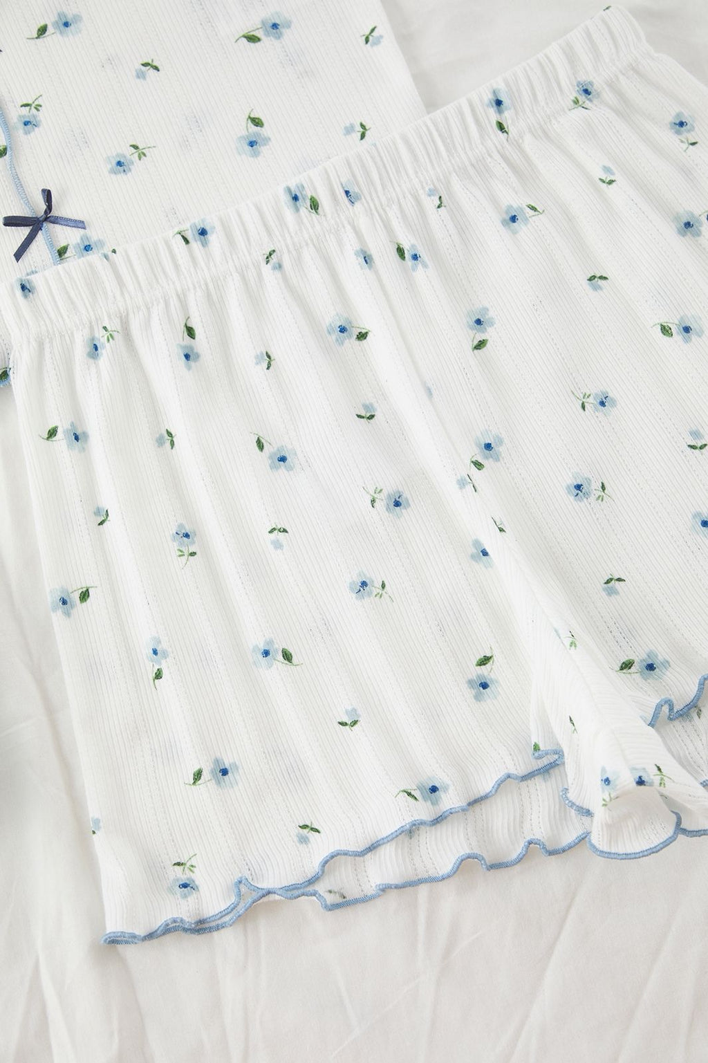 White Blue Floral Short