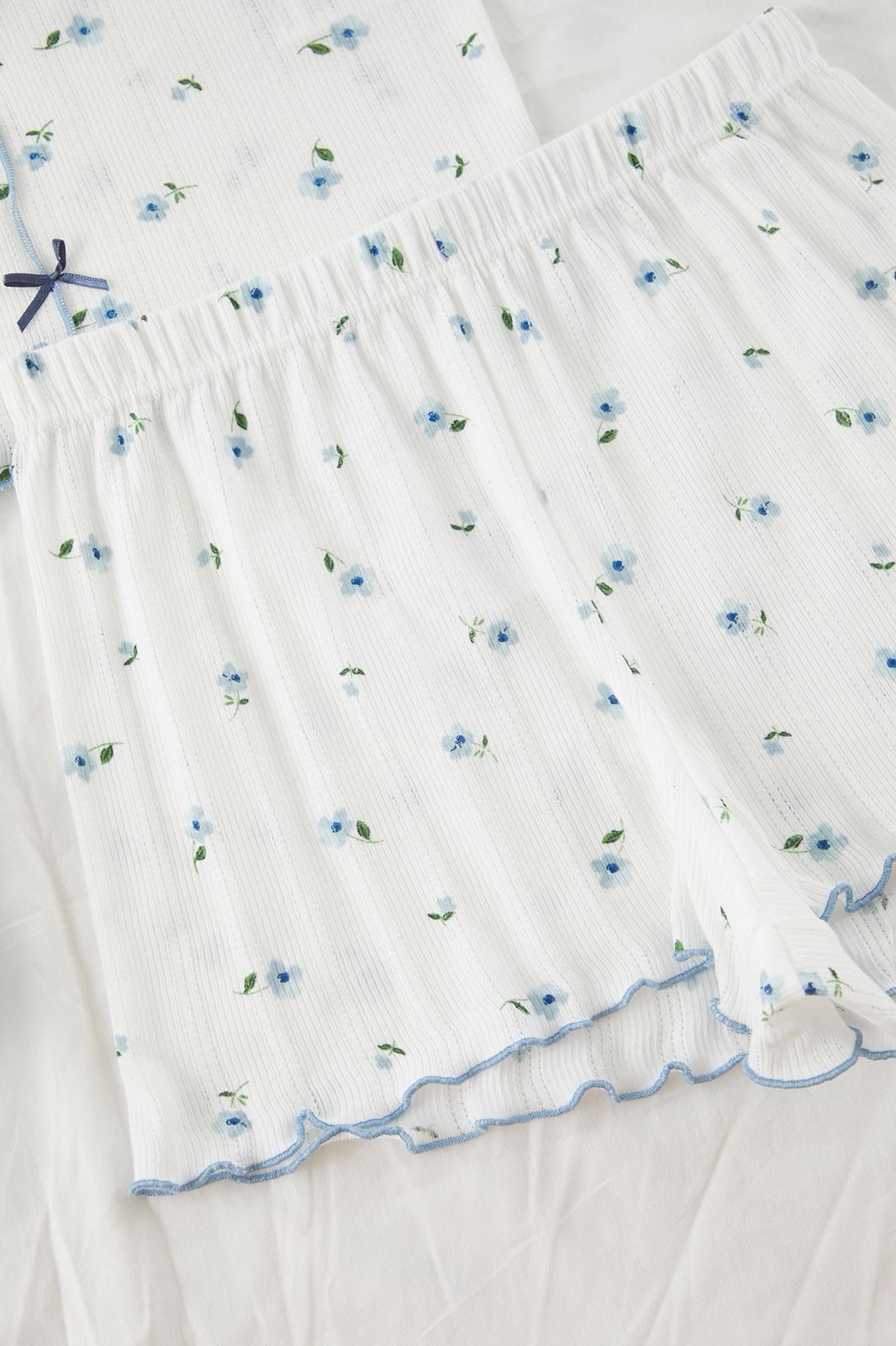 White Blue Floral Short