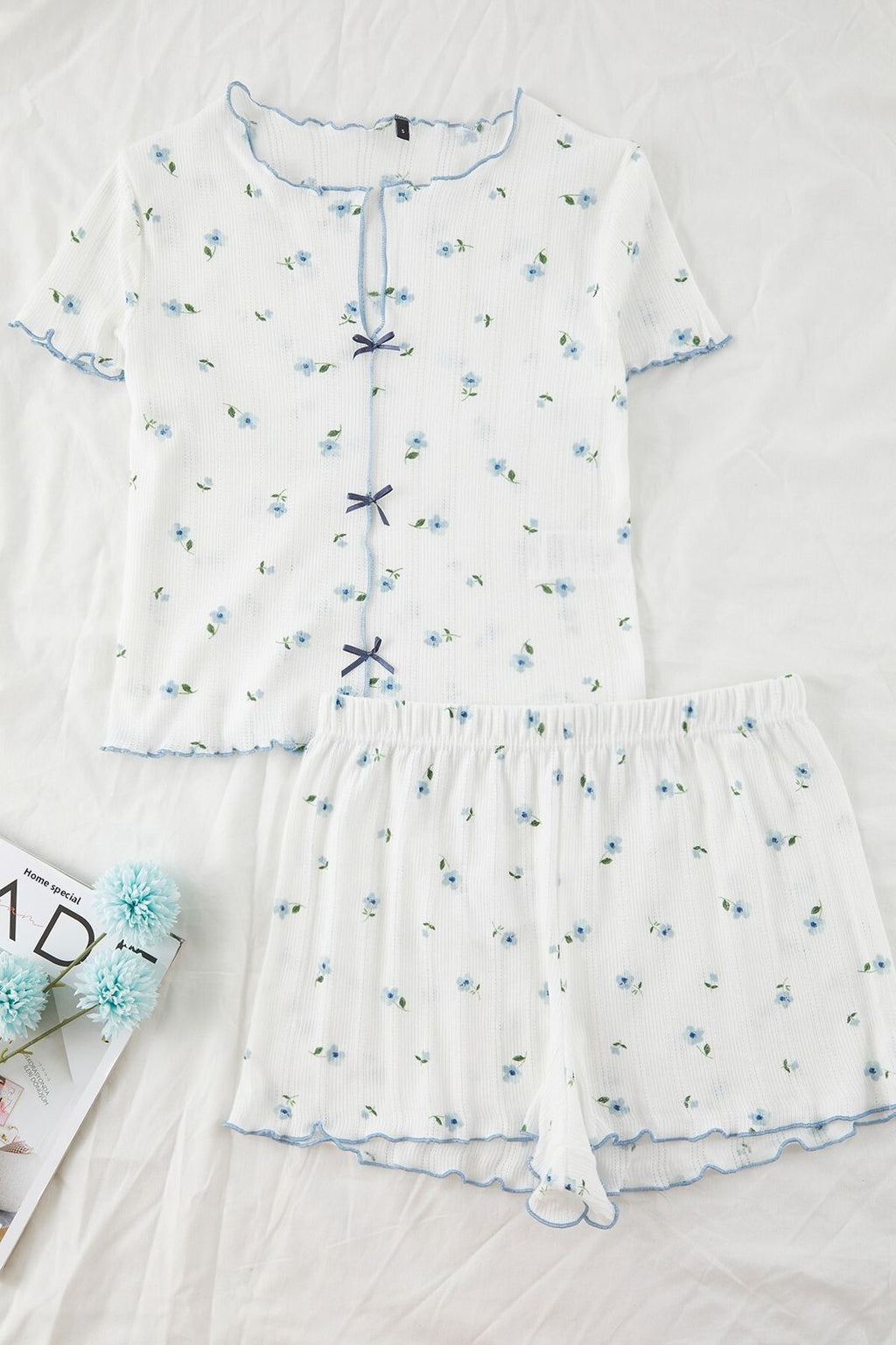 White Blue Floral Short