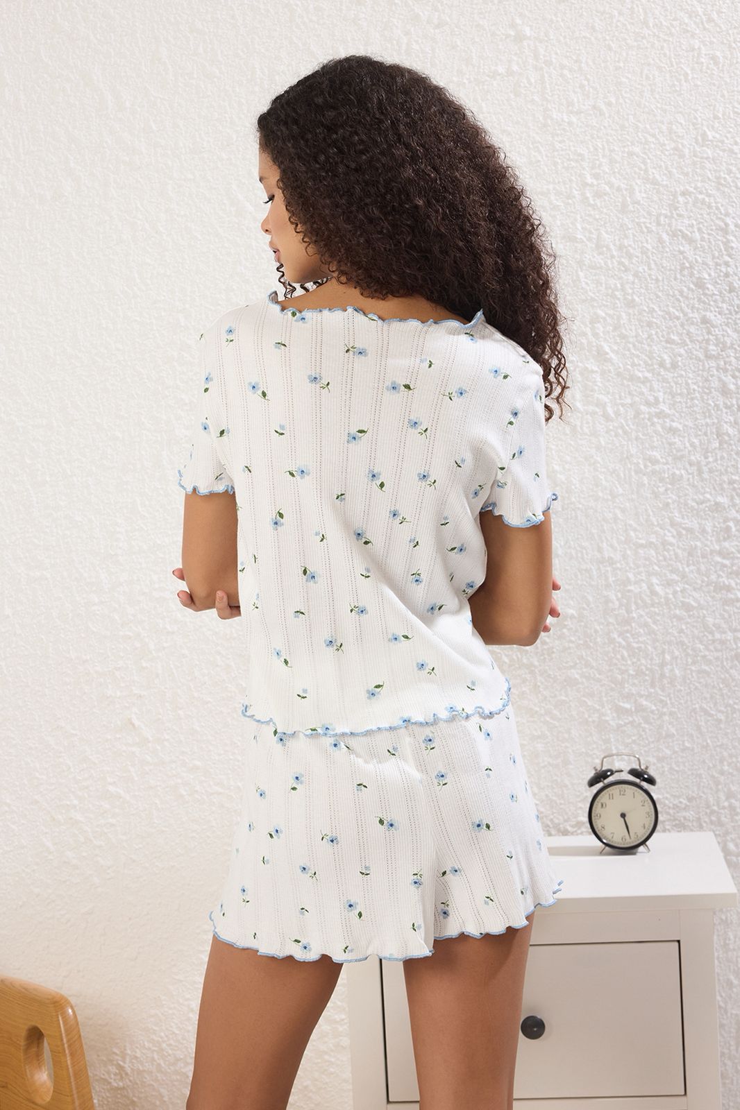White Blue Floral Short