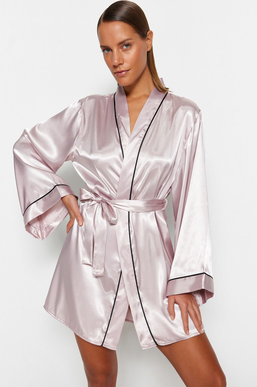 power belted satin dressing gown