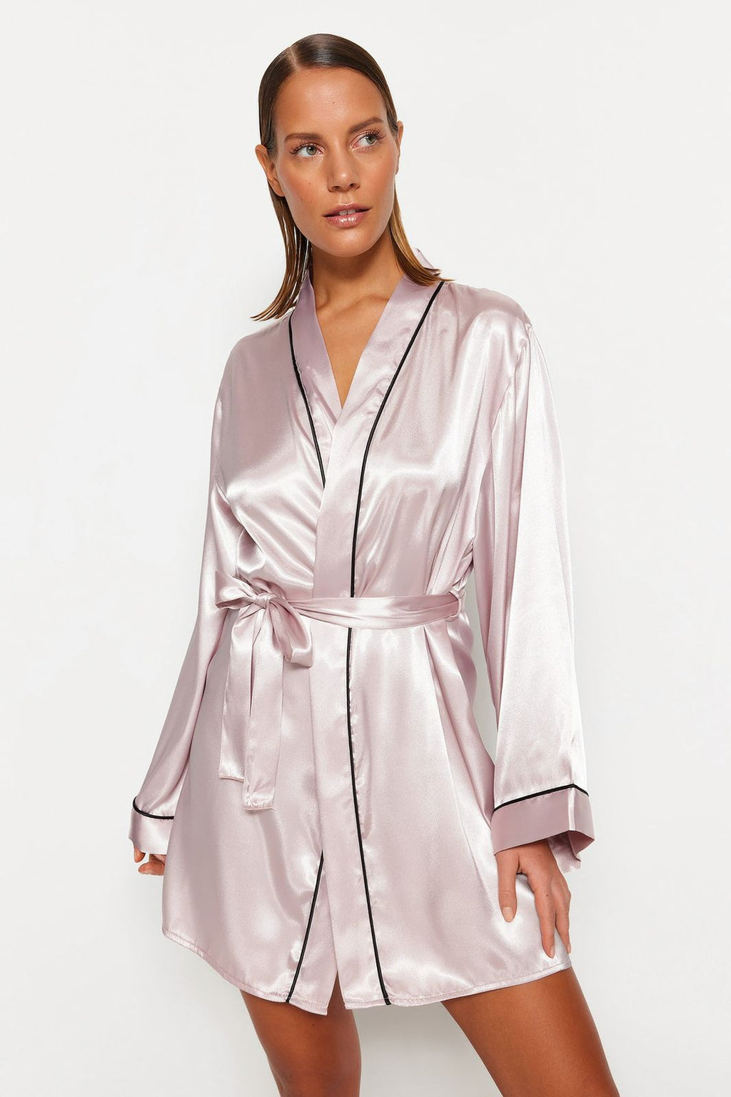 power belted satin dressing gown