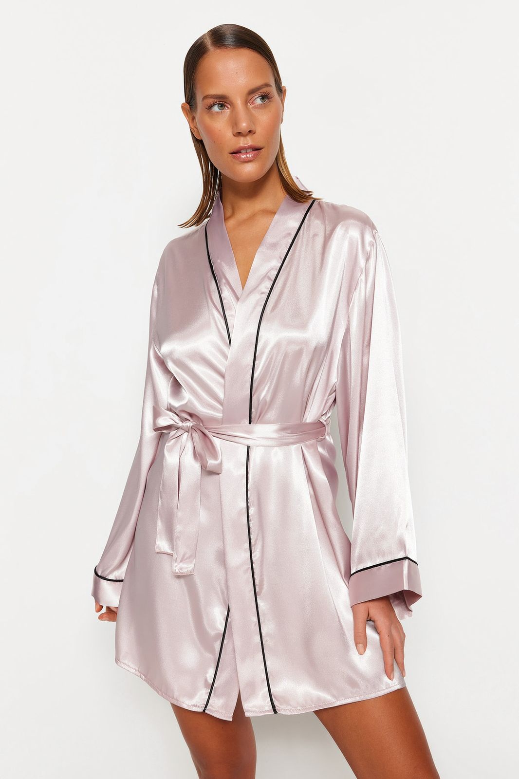 power belted satin dressing gown