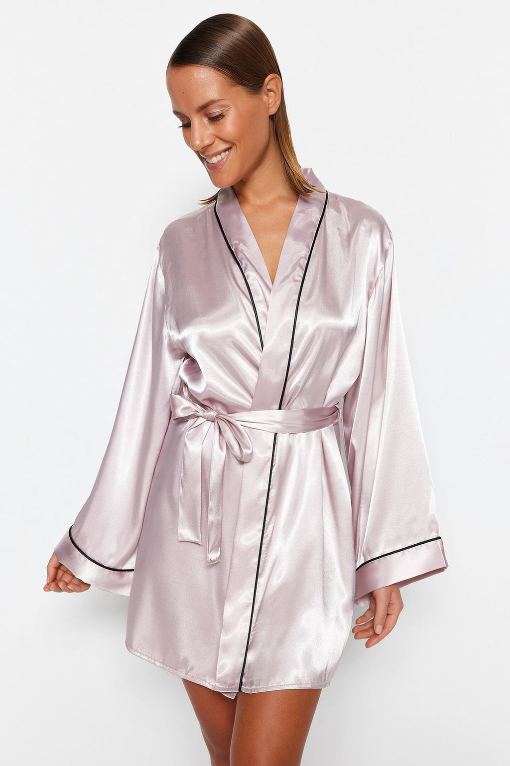 power belted satin dressing gown