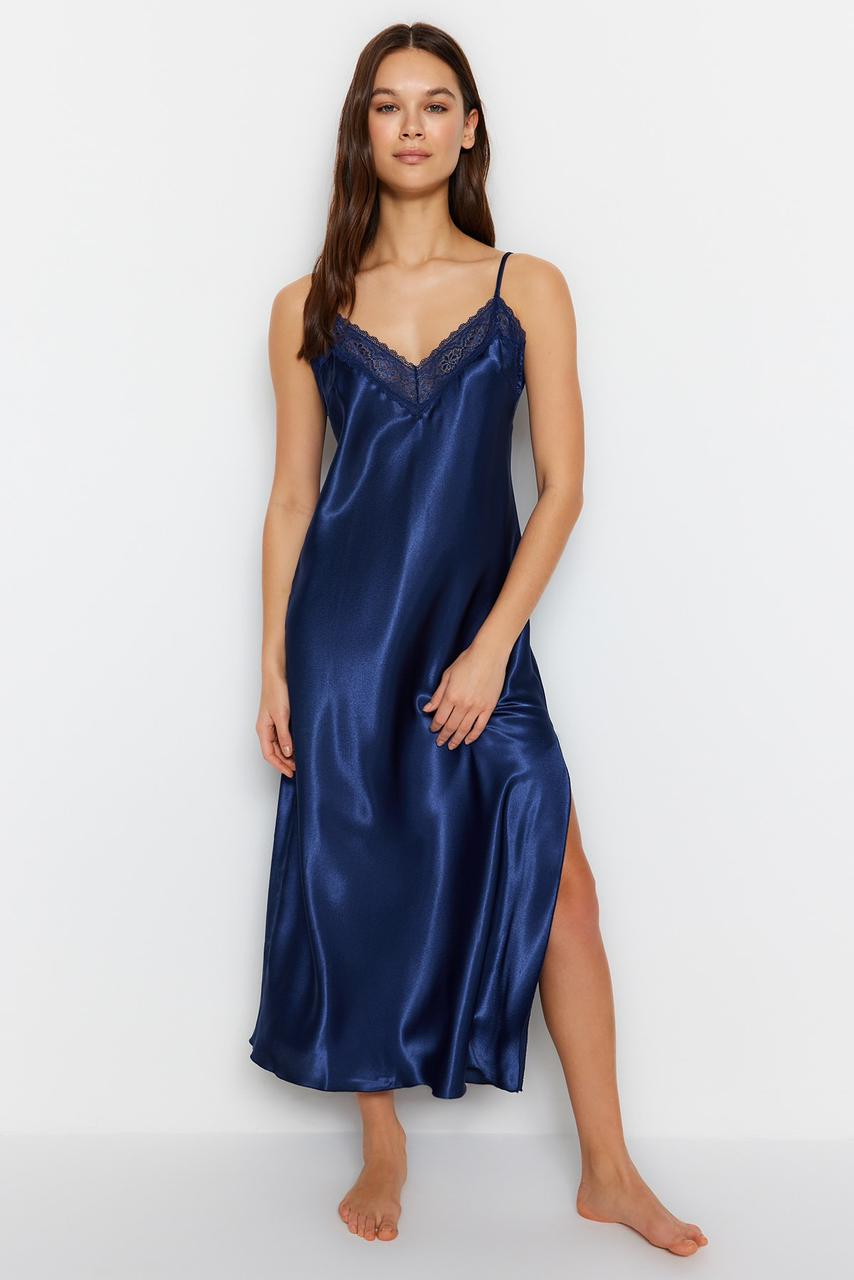 Indigo Lace Satin Nightgown