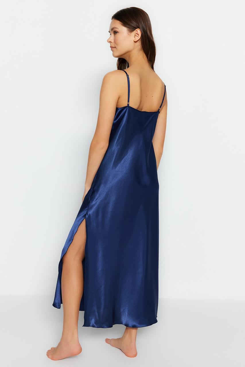 Indigo Lace Satin Nightgown