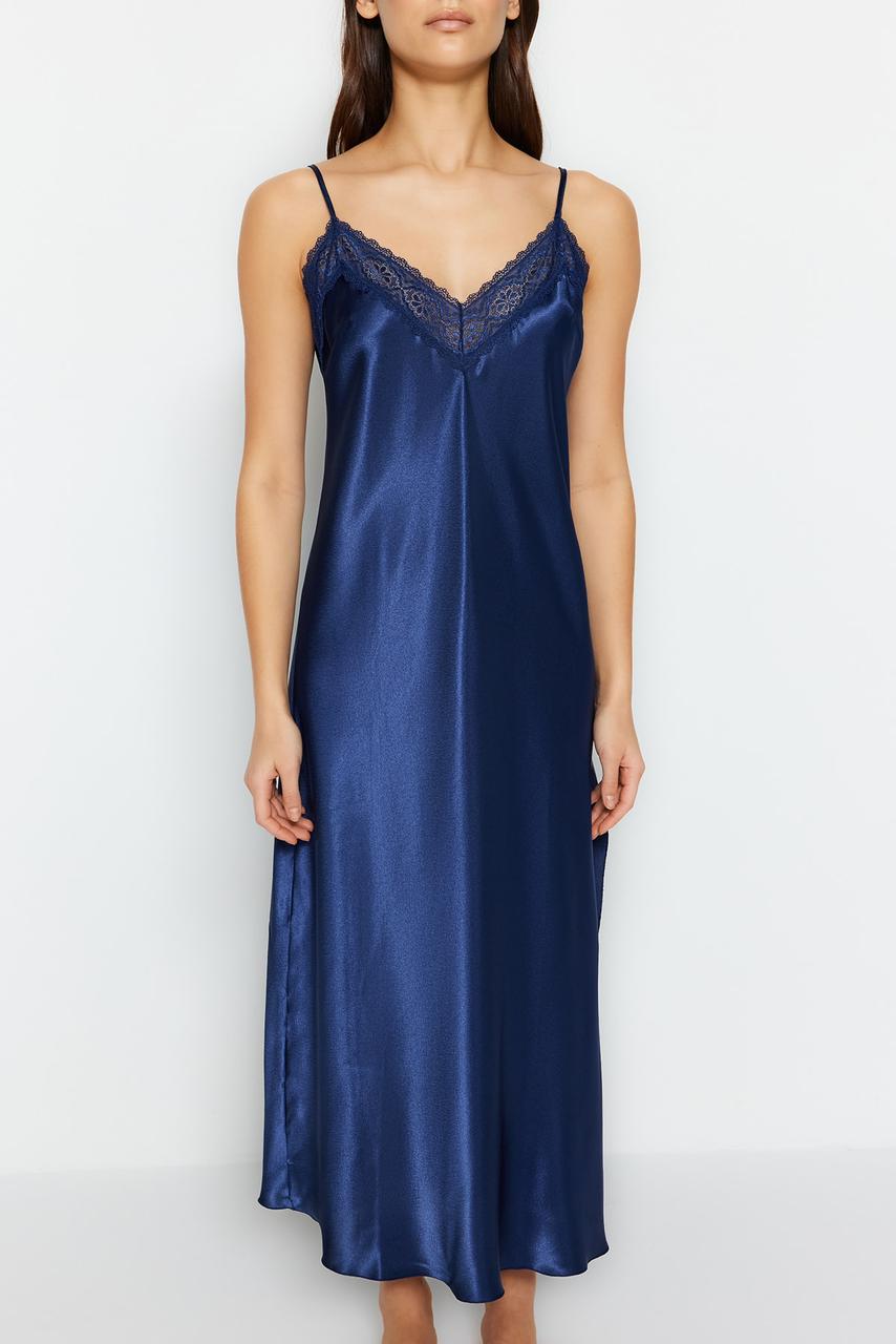 Indigo Lace Satin Nightgown