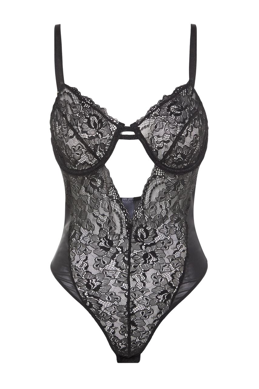 Black Cut-Out Lace Bodysuit