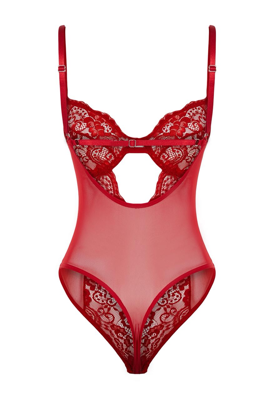 Red Cut-Out Lace Bodysuit