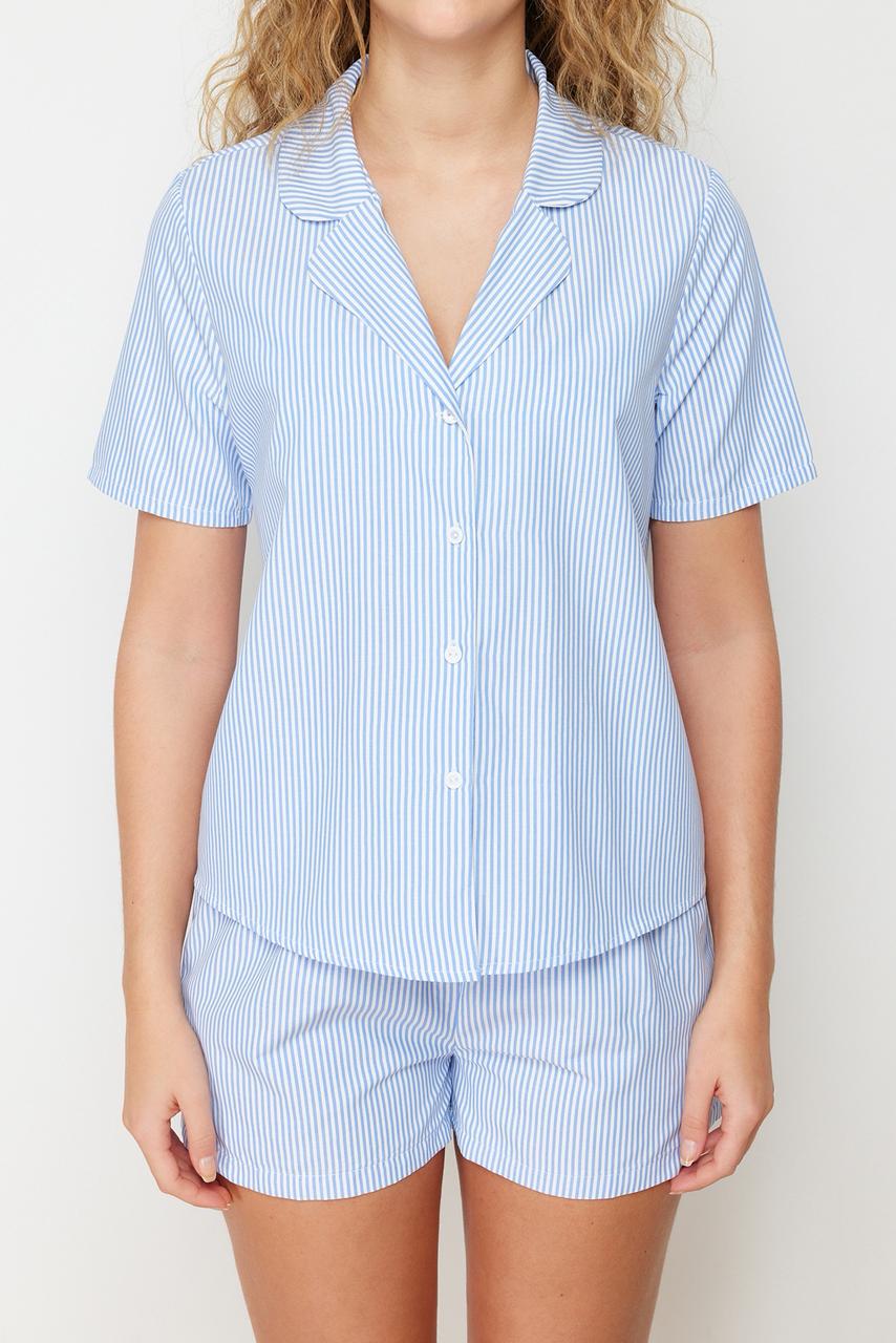 Blue 3 piece striped poplin set