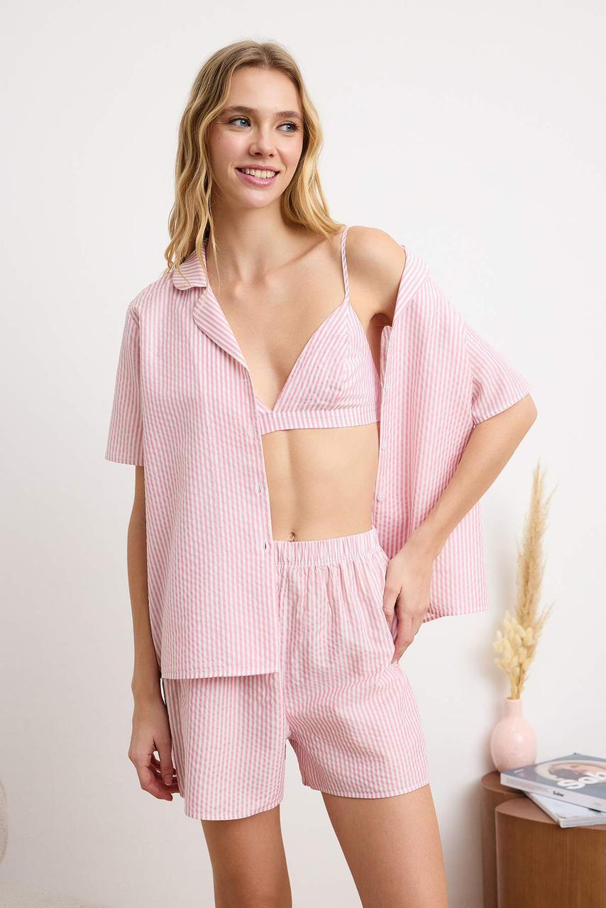 pink 3 piece striped poplin set