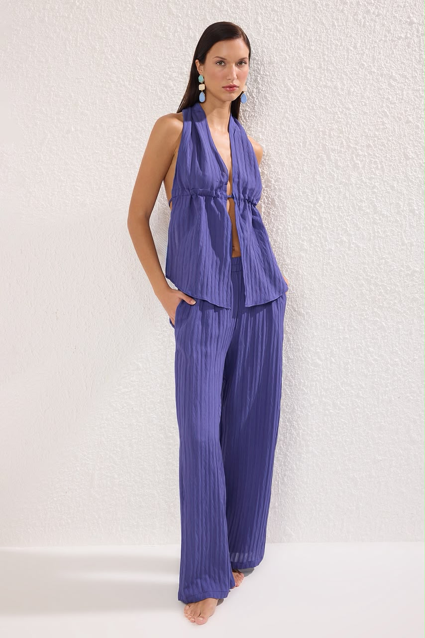 Purple Shirred Beach Set