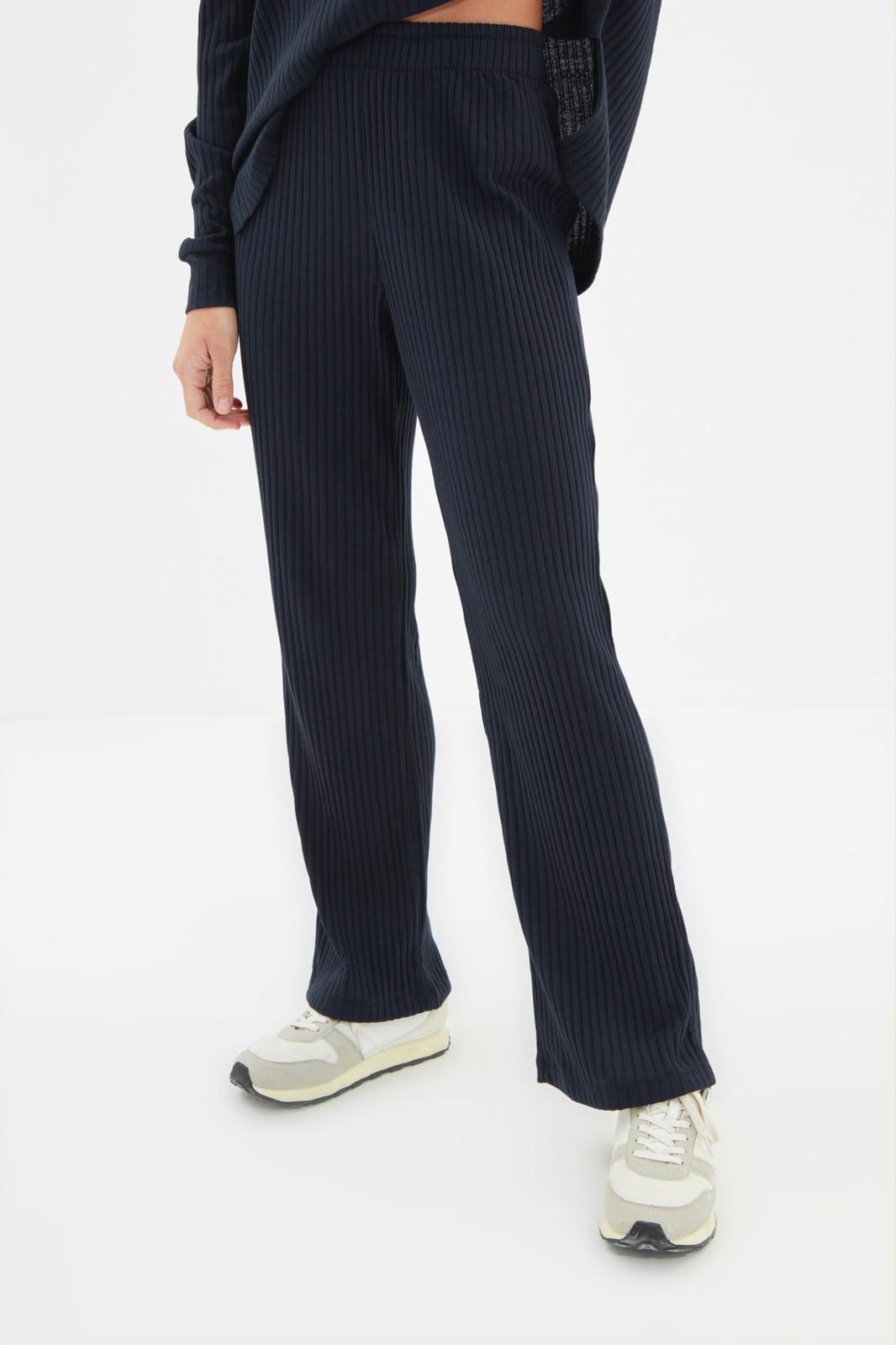 Navy Hooded Ribbed Knit