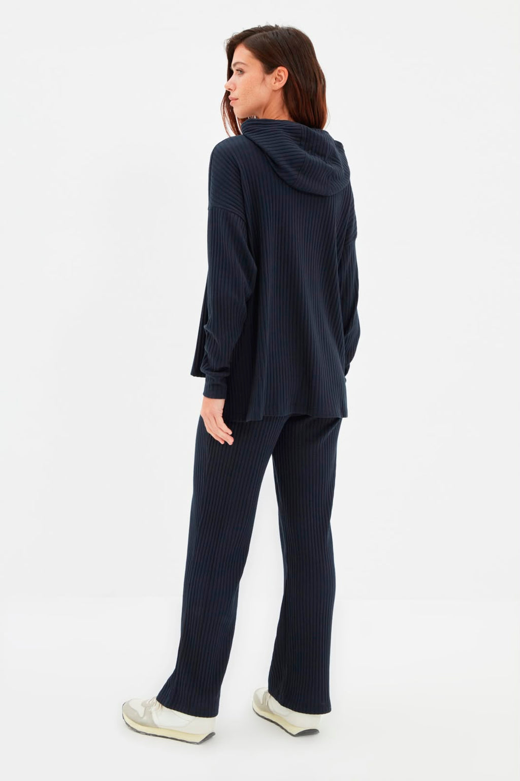 Navy Hooded Ribbed Knit