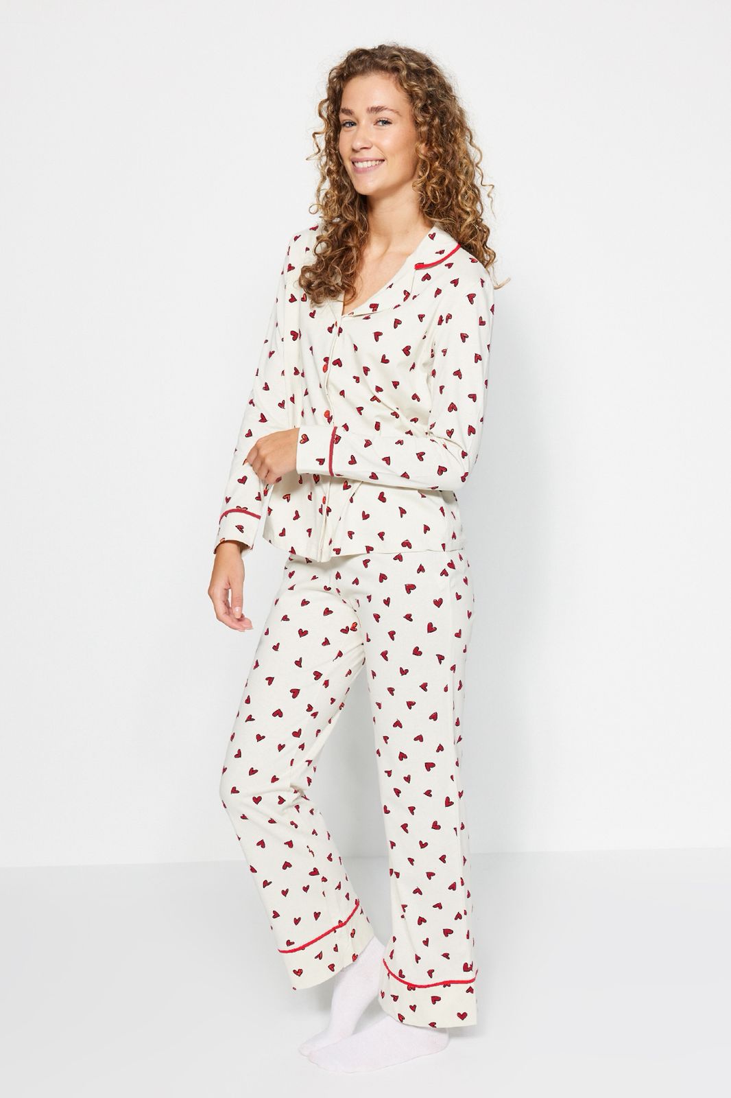 Beige Heart Knitted Pajama
