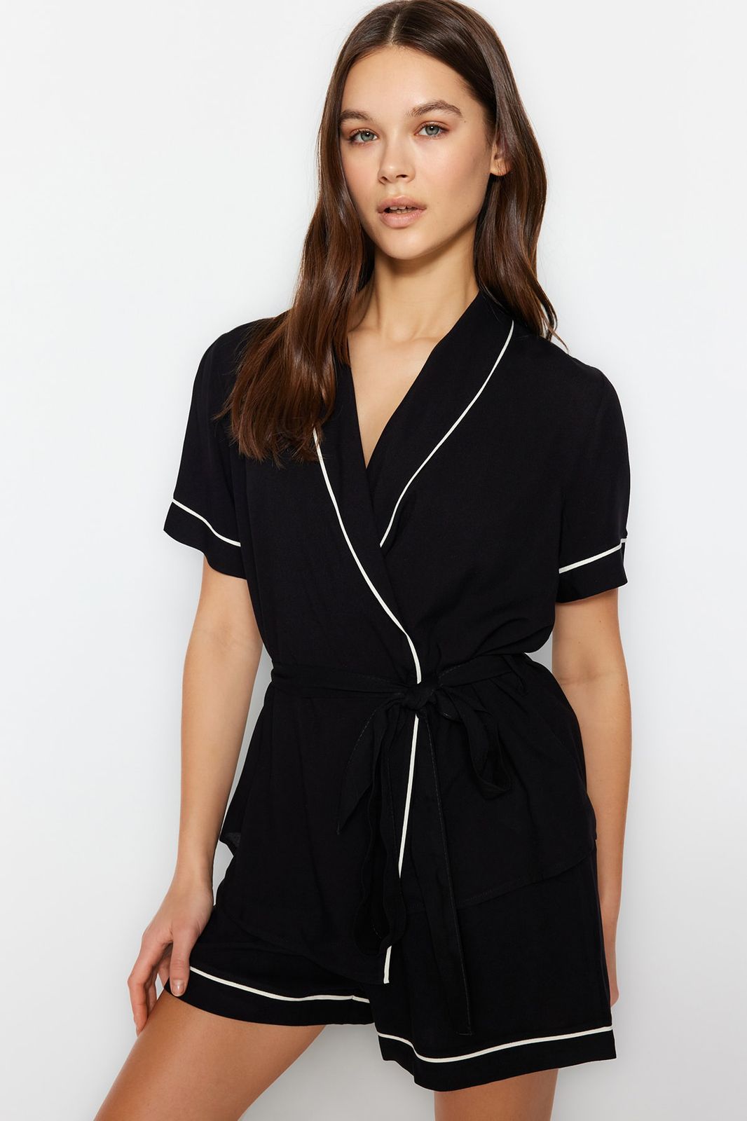 Short Black Belted Pajama
