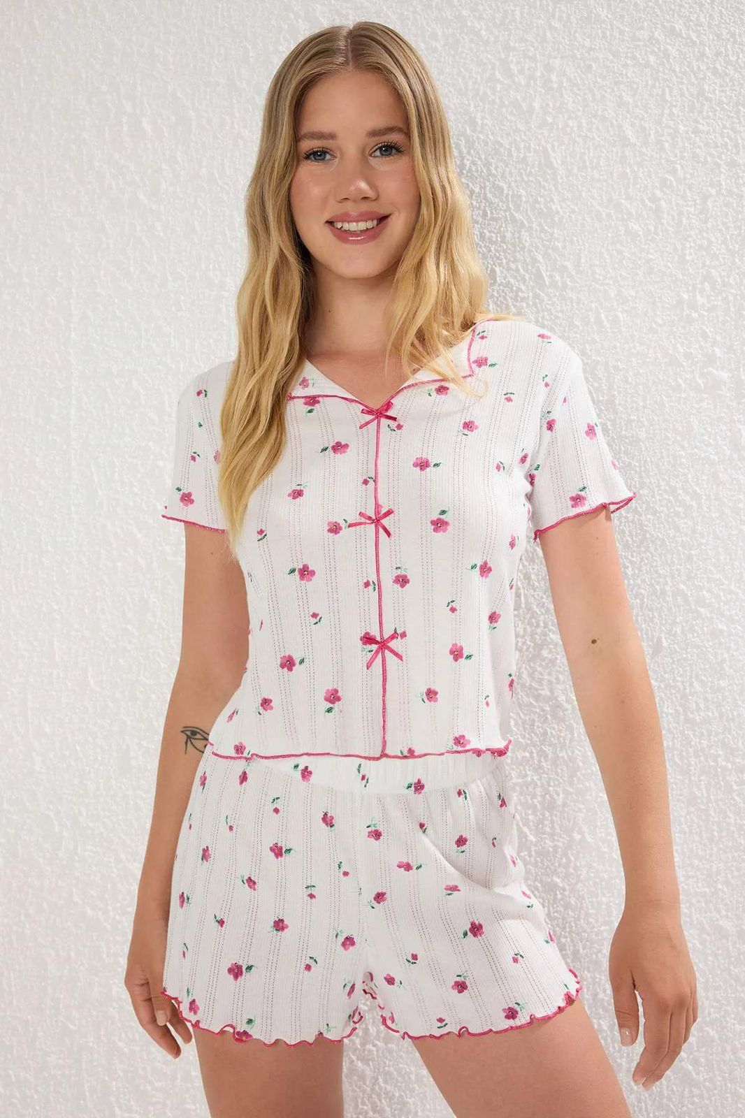 White Pink Floral Short