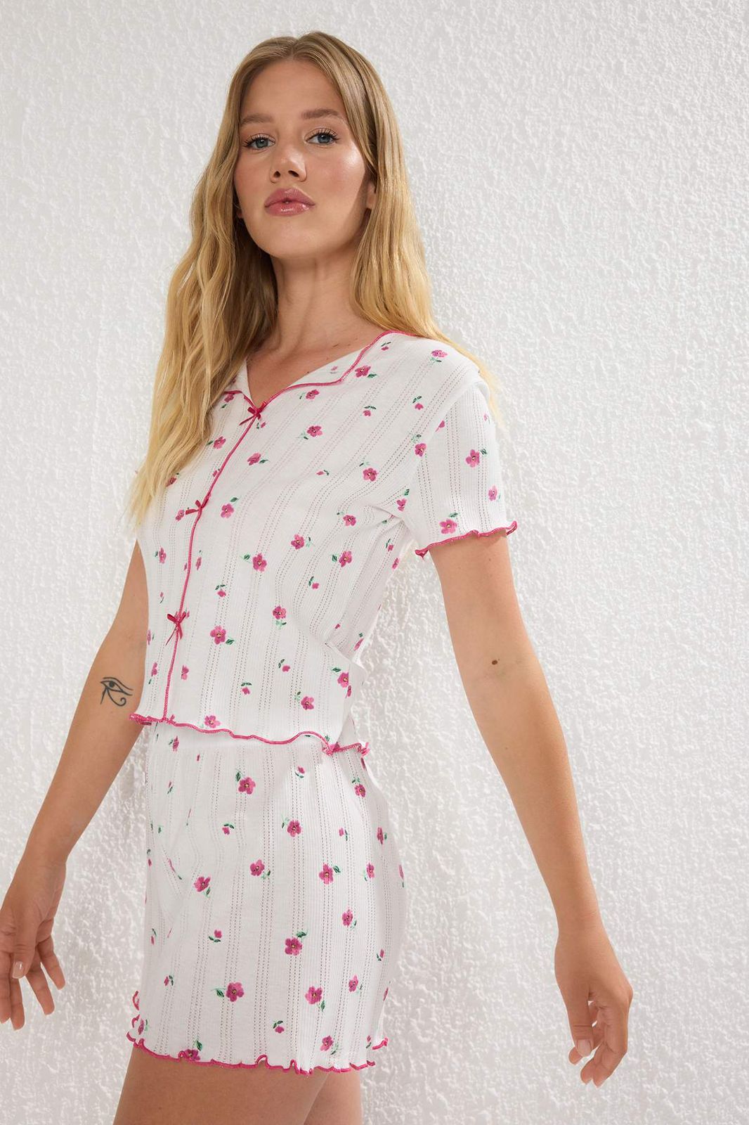 White Pink Floral Short