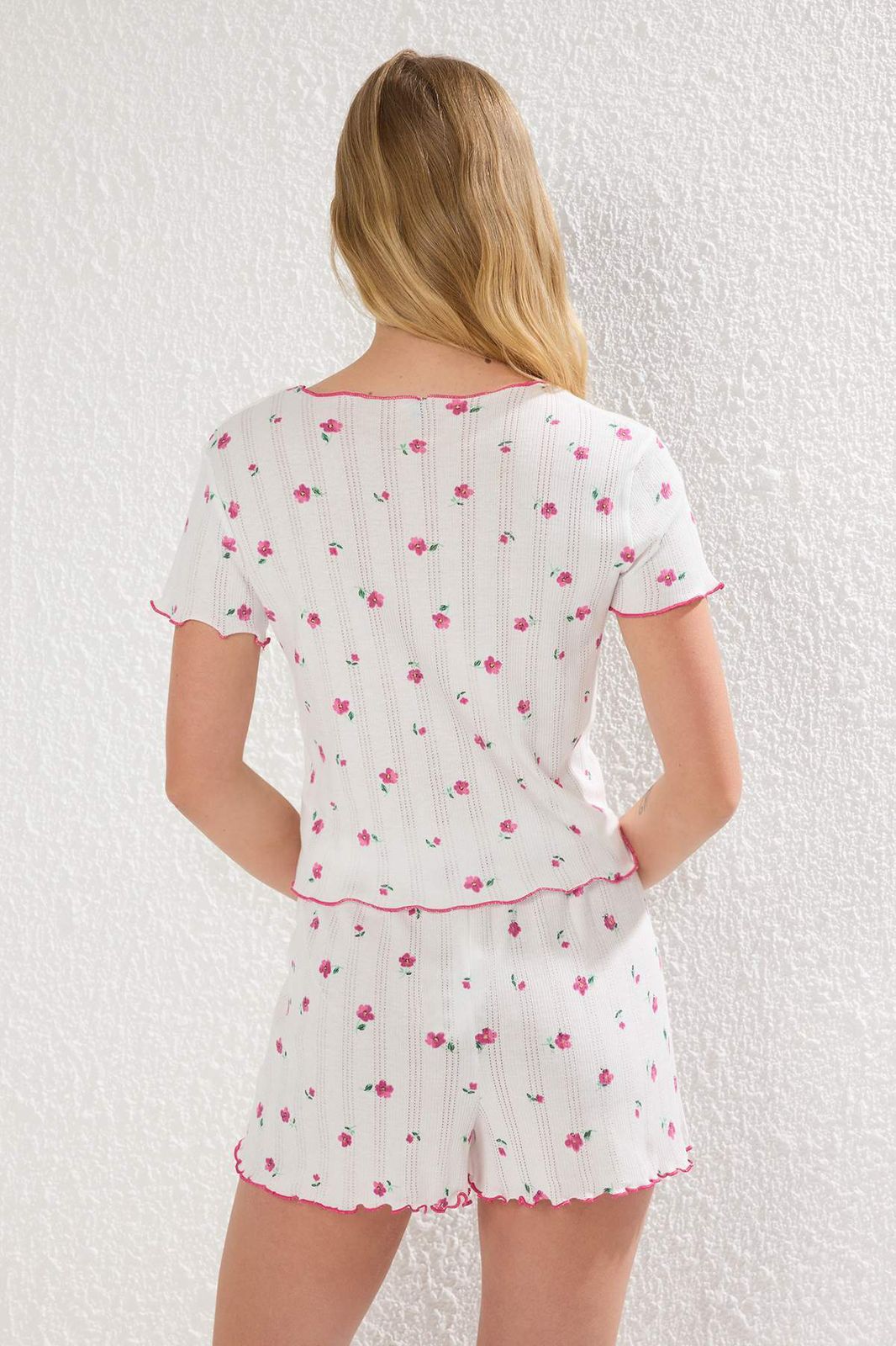 White Pink Floral Short