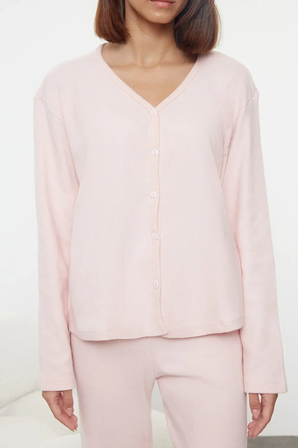 Pink Brushed Corded knitted Set