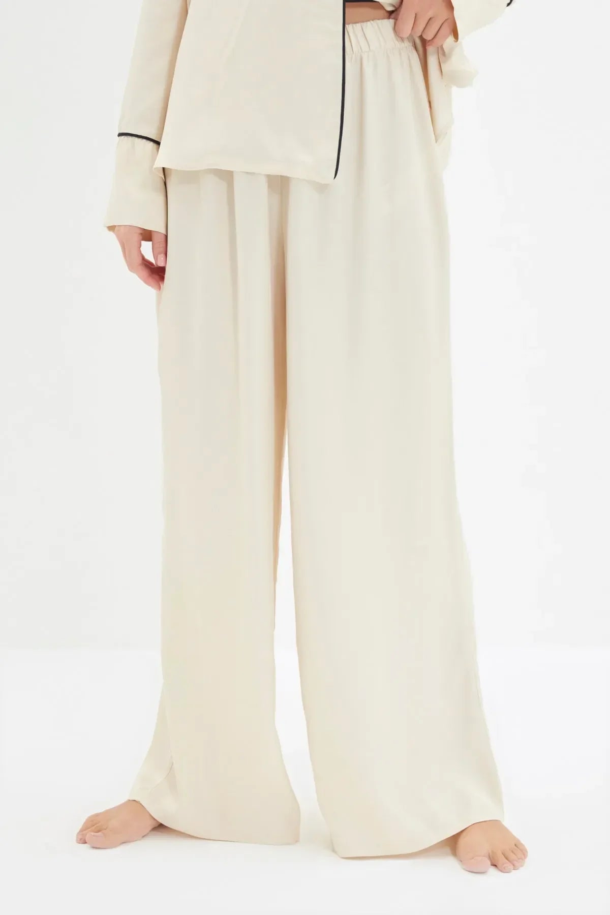 Beige Belted  Pajamas Set