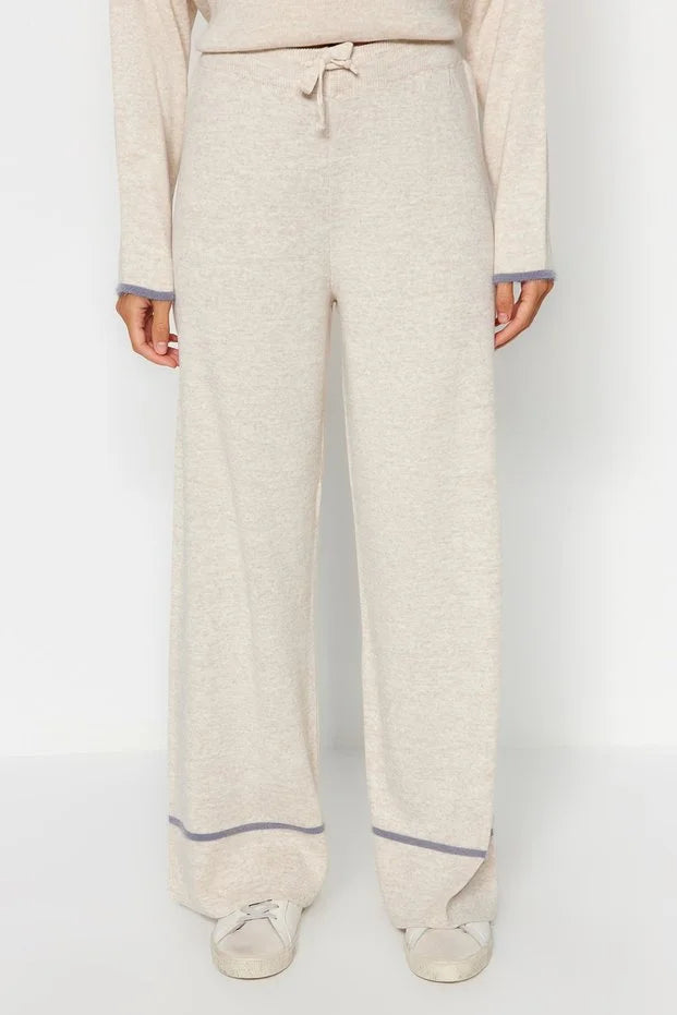 Beige Loose Fit Knit Top and Bottom Set