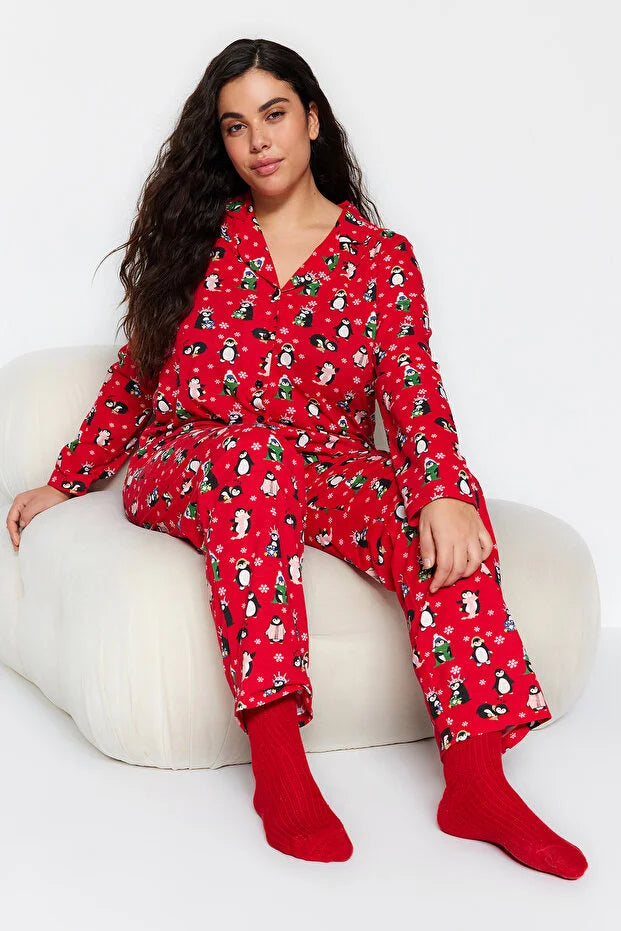 Red Knitted Pajamas Set