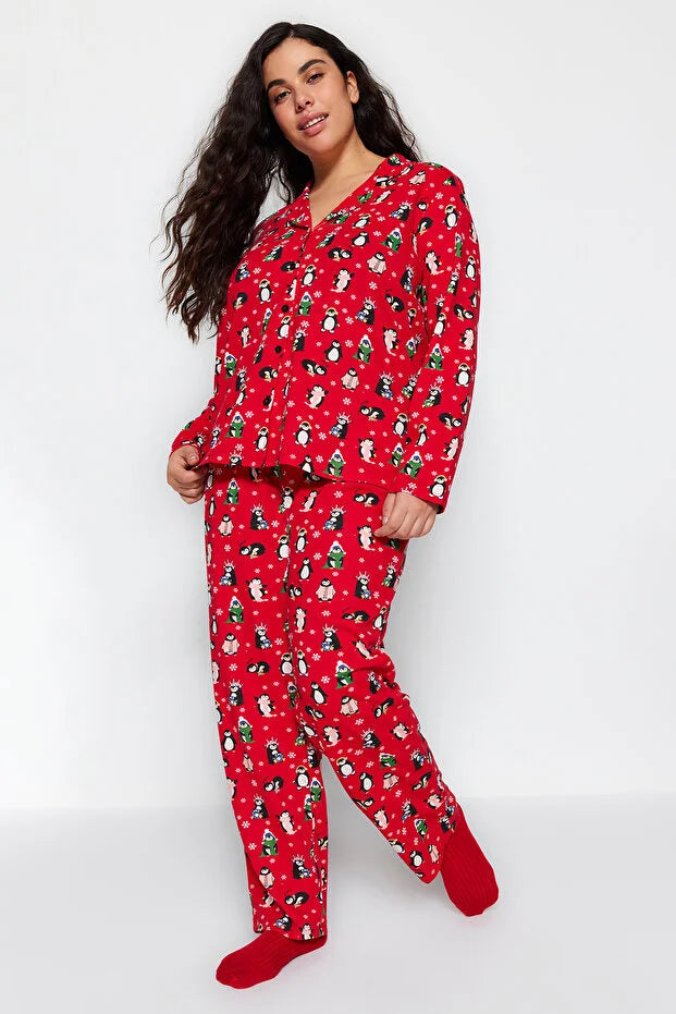 Red Knitted Pajamas Set