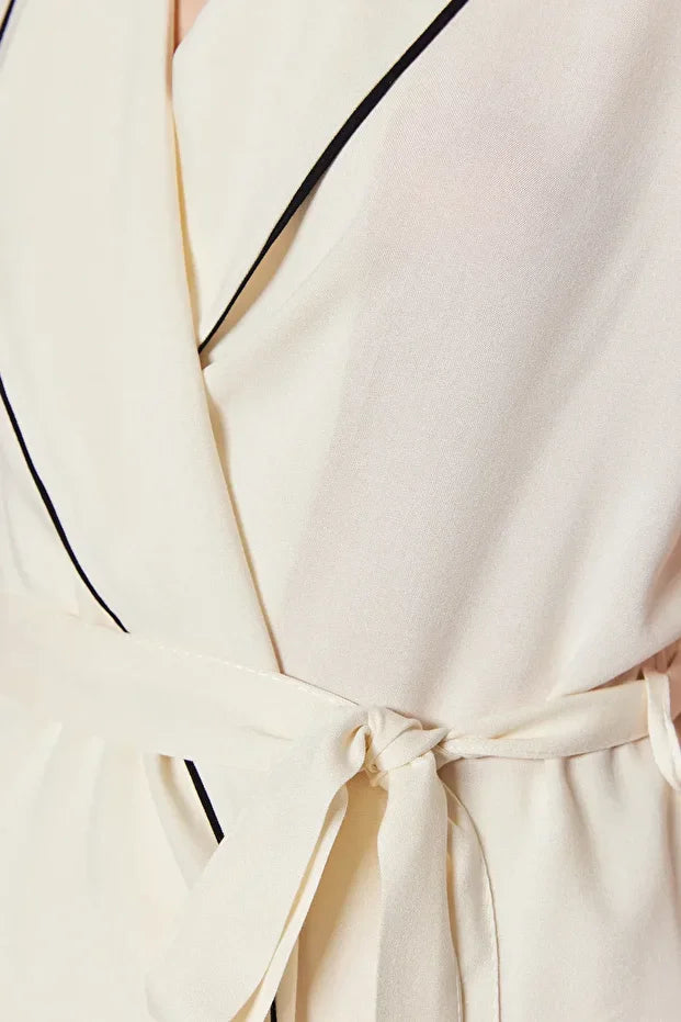 Beige Belted Pajama Set