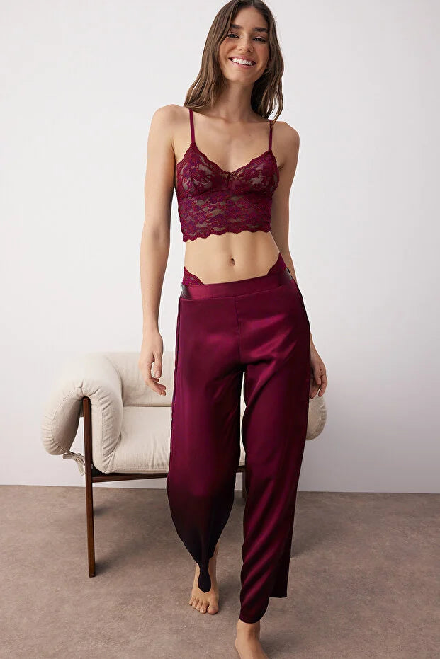 Burgundy 3-Piece Dowry Set Top Lace