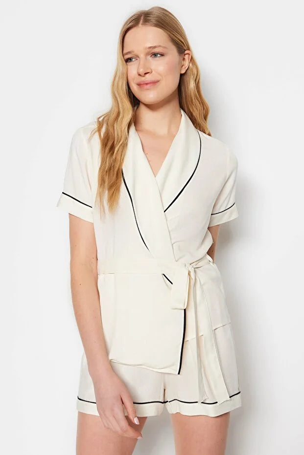 Beige Belted Pajama Set