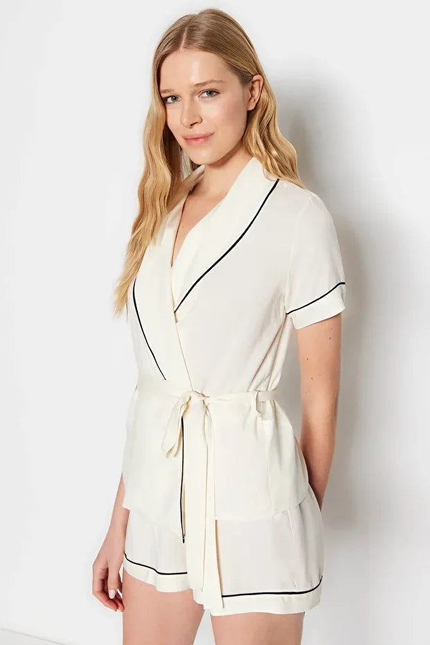 Beige Belted Pajama Set