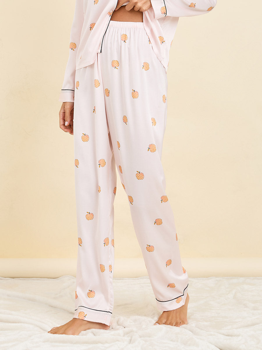 Peach Print Satin pjs Set