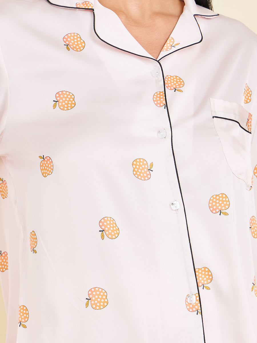 Peach Print Satin pjs Set