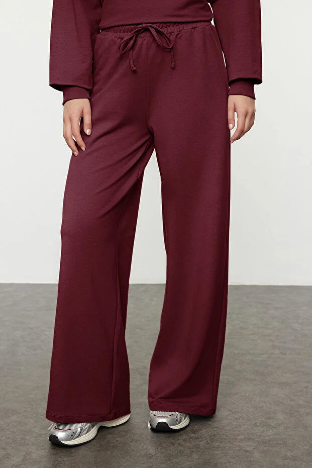 Burgundy Wide Leg Woven Tracksuit Set
