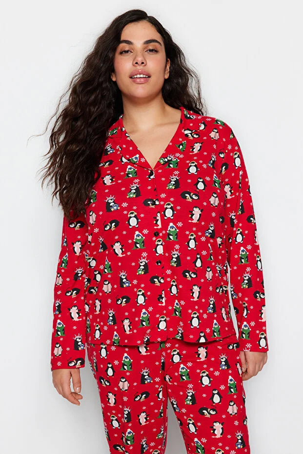 Red Knitted Pajamas Set