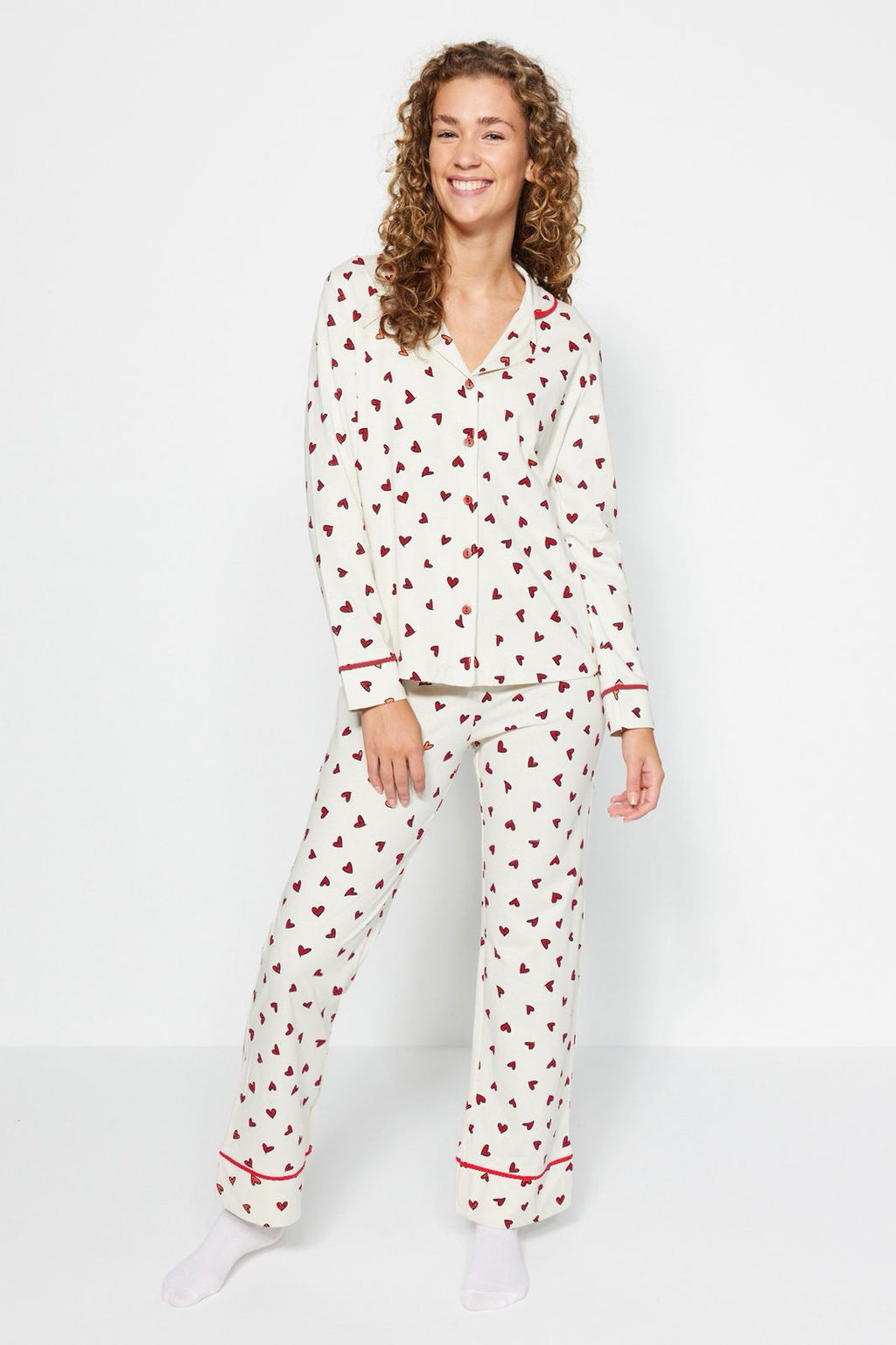 Beige Heart Knitted Pajama